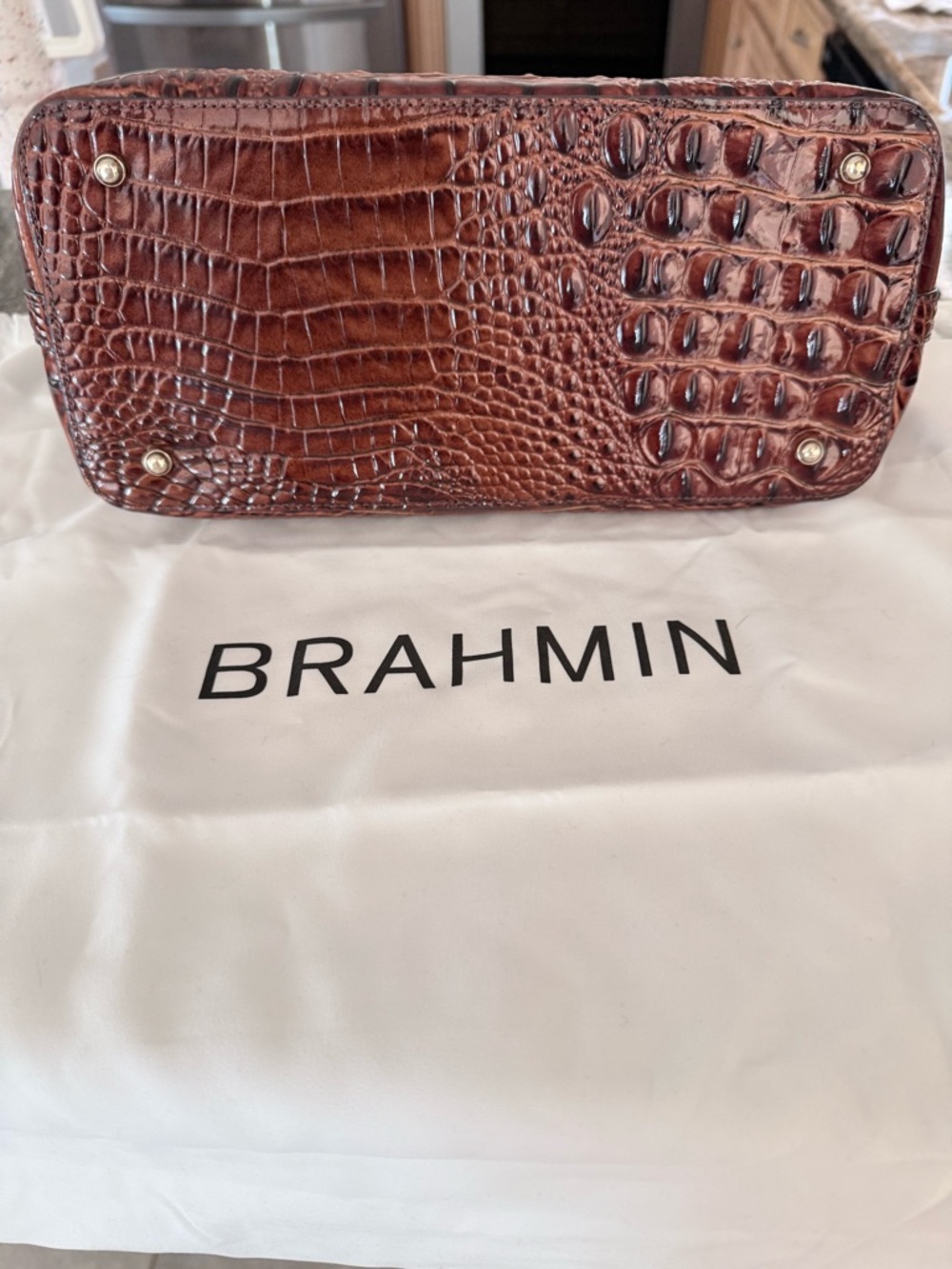 Brahmin Chestnut Croc-Embossed Satchel with Gold Hardware - Picture 4 of 7